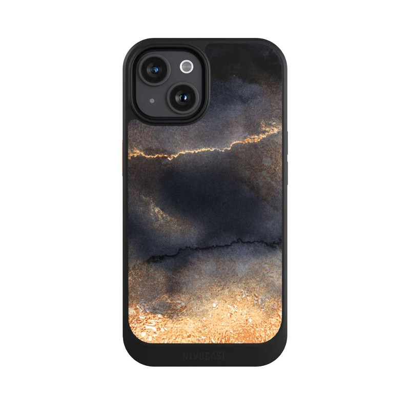 iPhone 15 NIVOcore Schwarzer Marmor Goldstaub Look