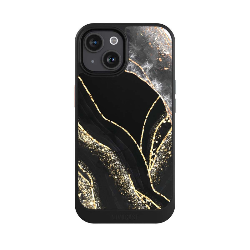 iPhone 15 NIVOcore Dunkler Marmor Gold