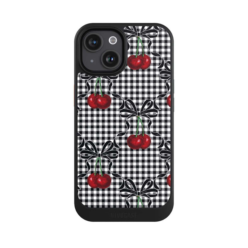 iPhone 15 NIVOcore Kirschen Muster Schwarz