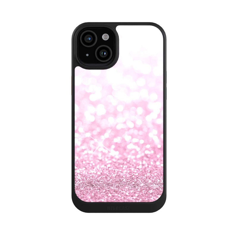 iPhone 15 Plus NIVOcore Pluie de paillettes roses look
