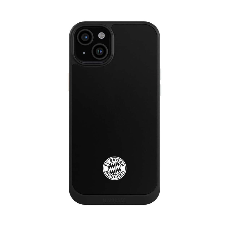 iPhone 15 Plus NIVOcore Klassisches FCB Logo Klein - Weiß auf Schwarz