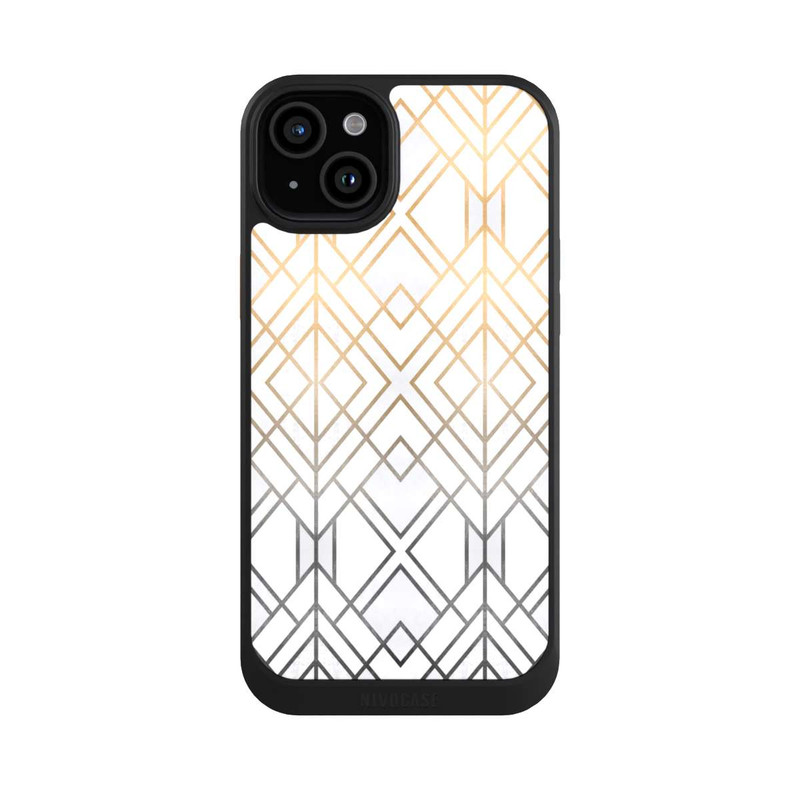 iPhone 15 Plus NIVOcore Gold und Grauer Geo Golddruck