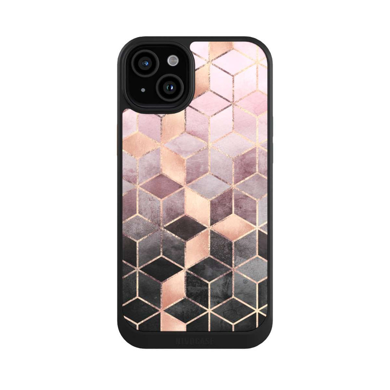 iPhone 15 Plus NIVOcore Imprimé Cubes Dégradés Gris Rose