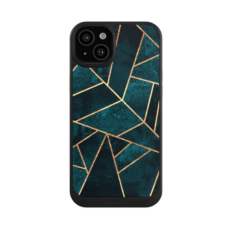 iPhone 15 Plus NIVOcore Tief Blaugrün Stein Gold Druck