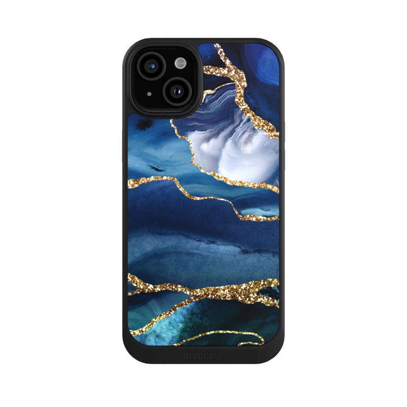 iPhone 15 Plus NIVOcore  Blauer Marmor Gold Glitzer Look