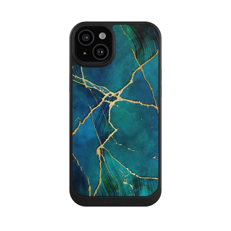 iPhone 15 Plus NIVOcore Look minéral glamour bleu or