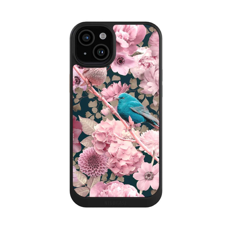 iPhone 15 Plus NIVOcore Spatzen im rosa Blumenmuster