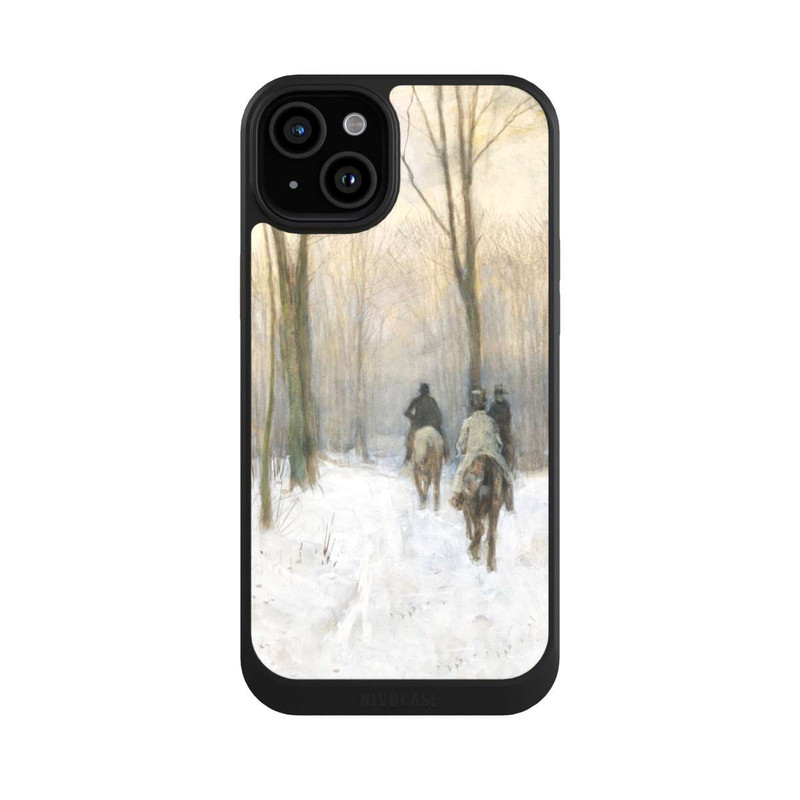 iPhone 15 Plus NIVOcore Cavaliers dans la neige dans la forêt de La Haye