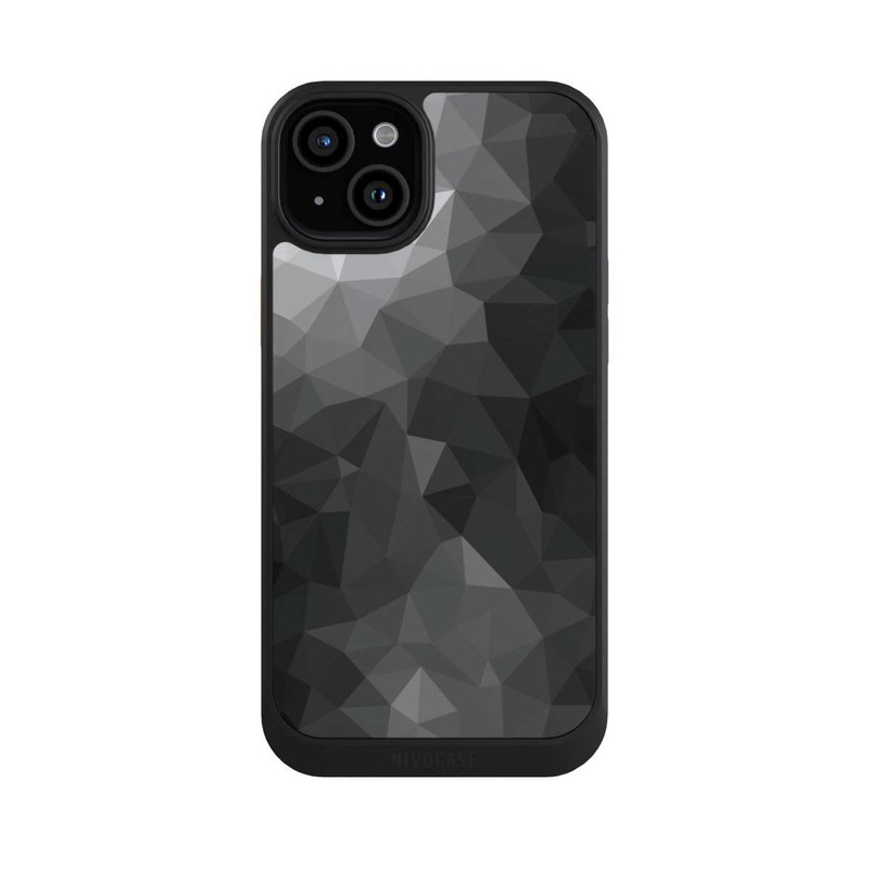 iPhone 15 Plus NIVOcore Polygonales Mosaik Schwarz/Weiß