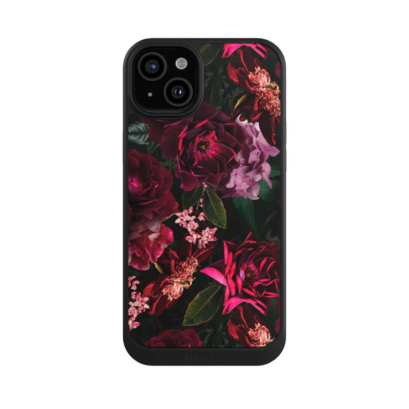 iPhone 15 Plus NIVOcore Dark Romantiv Red and Pink Peonies Flowers