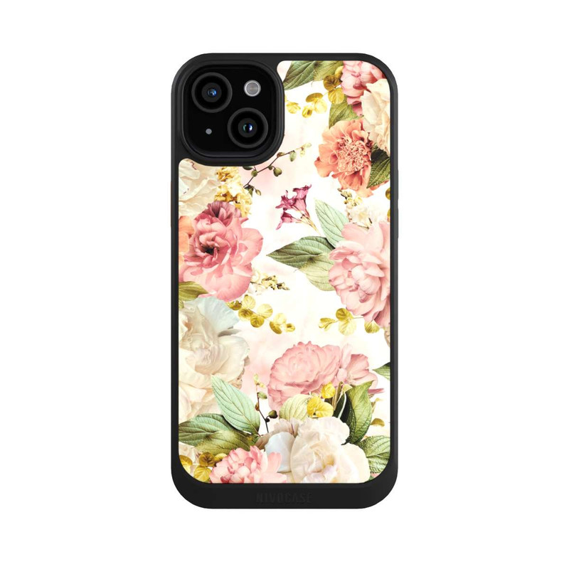 iPhone 15 Plus NIVOcore Cadre fleur pivoines beige