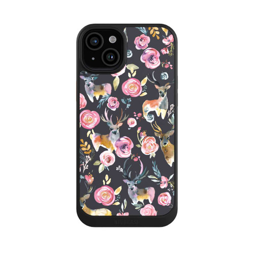 Apple iPhone 15 Plus NIVOcore Hirsche und Blumen Anthrazit