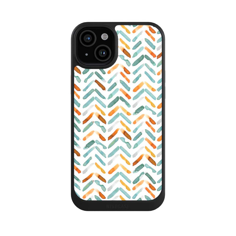 iPhone 15 Plus NIVOcore Élégant Automne Chevron Bleu Orange