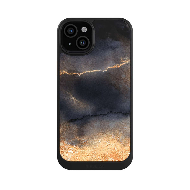 iPhone 15 Plus NIVOcore Schwarzer Marmor Goldstaub Look
