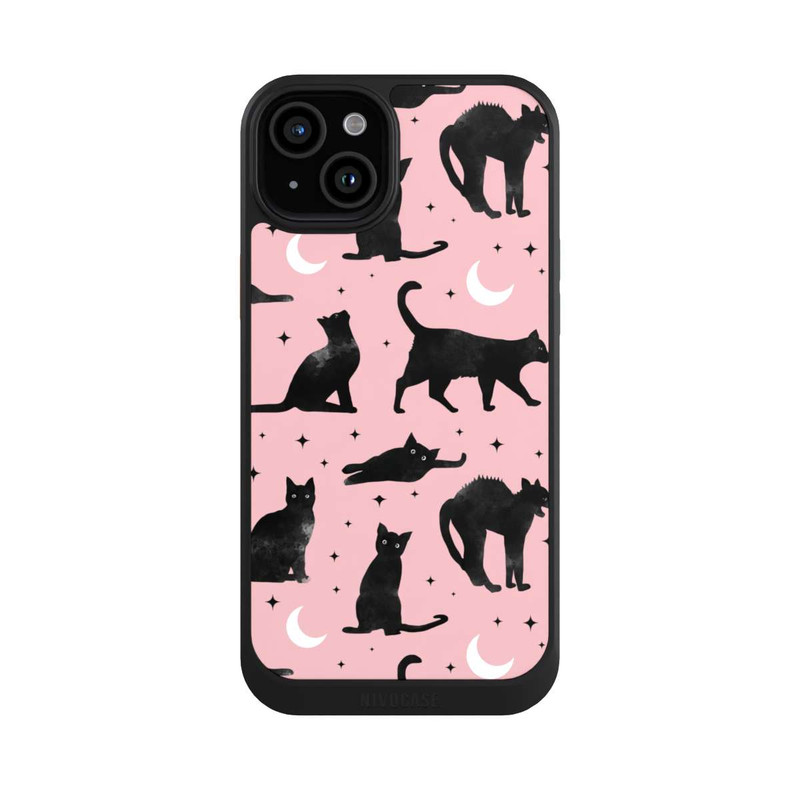 iPhone 15 Plus NIVOcore Lune & Chats Fond Rose