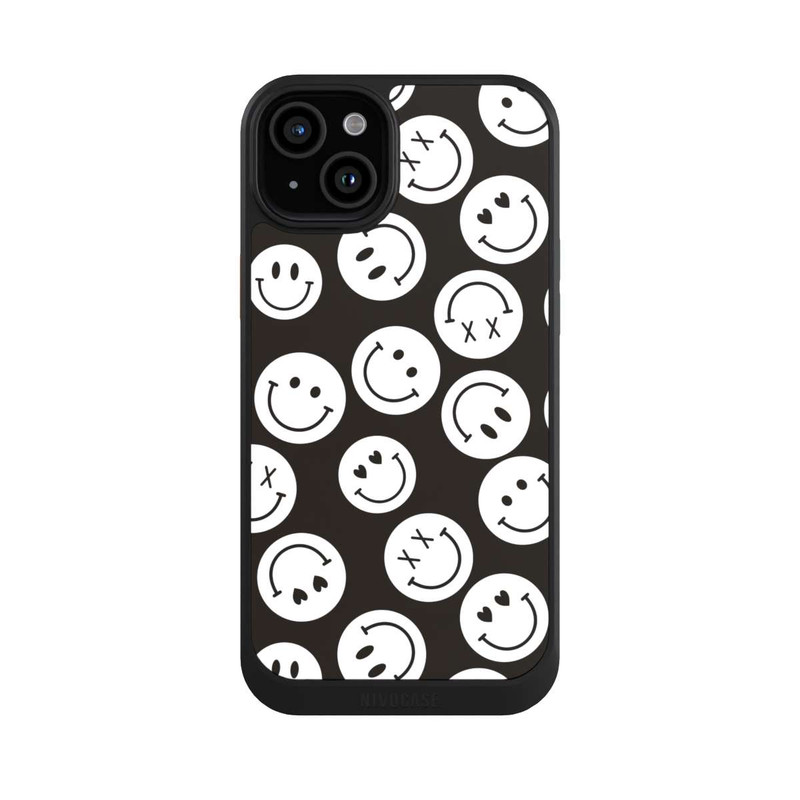 iPhone 15 Plus NIVOcore Smiles Emotes Pattern Black And White