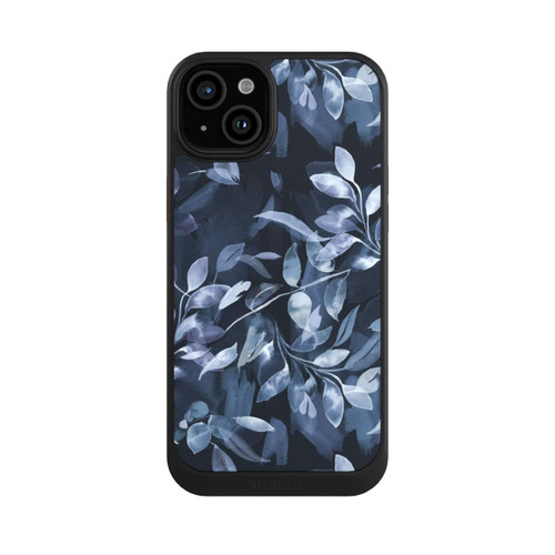 Apple iPhone 15 Plus NIVOcore Mystische Aquarellblätter marineblau