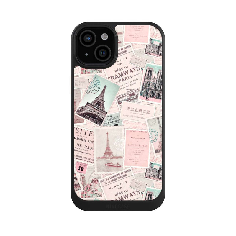 iPhone 15 Plus NIVOcore Vintage Paris Postcards Pattern