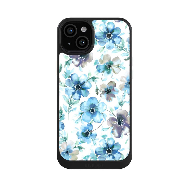 iPhone 15 Plus NIVOcore Blue Flower Pattern Trendy