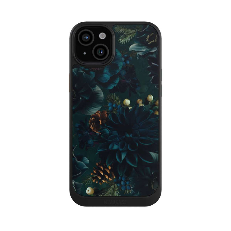 iPhone 15 Plus NIVOcore Blumenmuster Grün und Blau