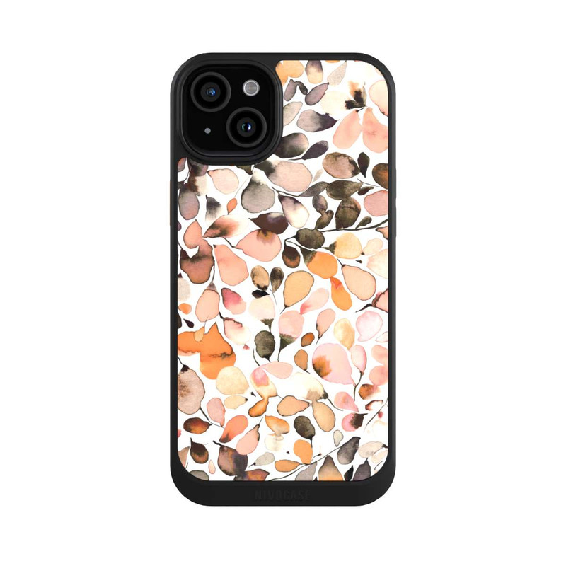 iPhone 15 Plus NIVOcore Eucalyptus Watercolor Leaves Dark Brown Autumn