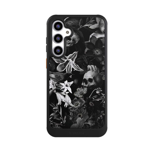 Samsung Galaxy S23 FE NIVOcore Totenköpfe und Blumen auf schwarzem Hintergrund