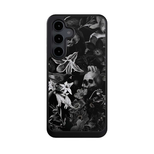 Samsung Galaxy S24 FE 5G NIVOcore Totenköpfe und Blumen auf schwarzem Hintergrund