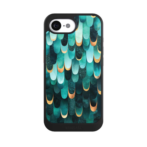 Apple iPhone 16e NIVOcore Imprimé or turquoise à plumes