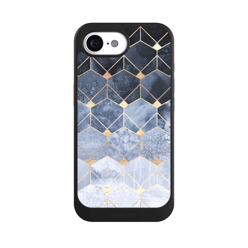 iPhone 16e NIVOcore Blaue Sechsecke und Diamanten Golddruck