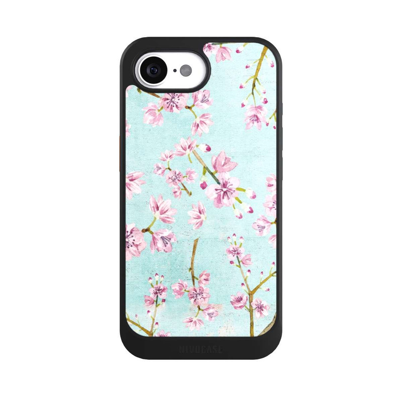 iPhone 16e NIVOcore Motif de brindilles de fleurs de cerisier bleu clair
