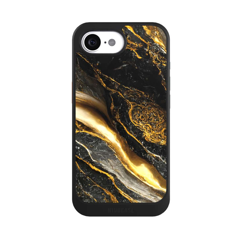 iPhone 16e NIVOcore Schwarze Marmor Goldschichten