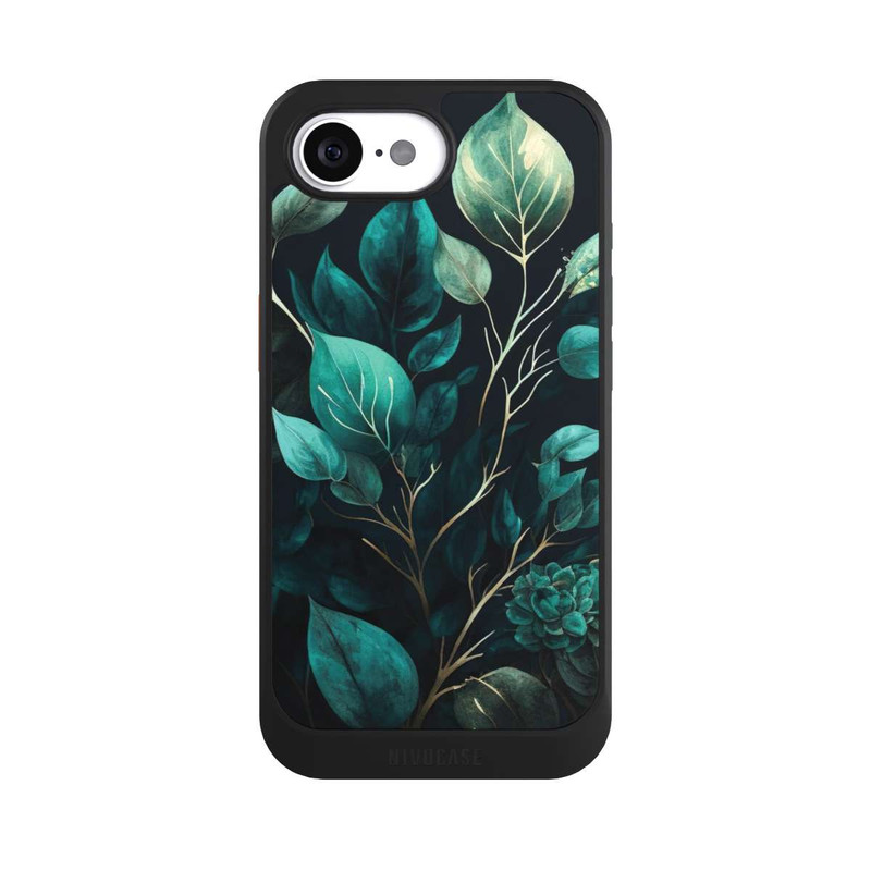 iPhone 16e NIVOcore Green Eucalyptus Leaves against a Dark Background with AI