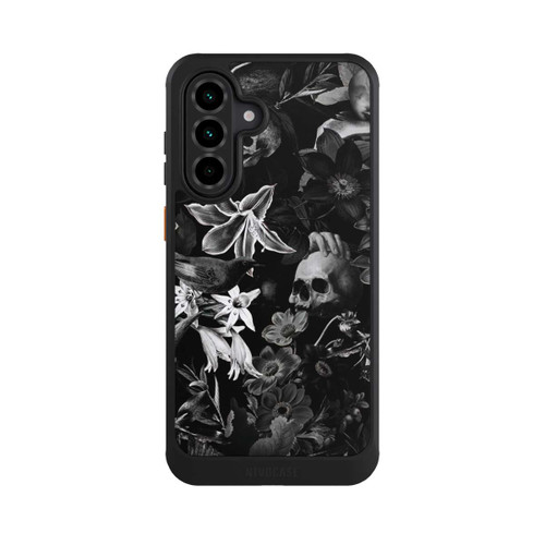 Samsung Galaxy A36 5G NIVOcore Totenköpfe und Blumen auf schwarzem Hintergrund