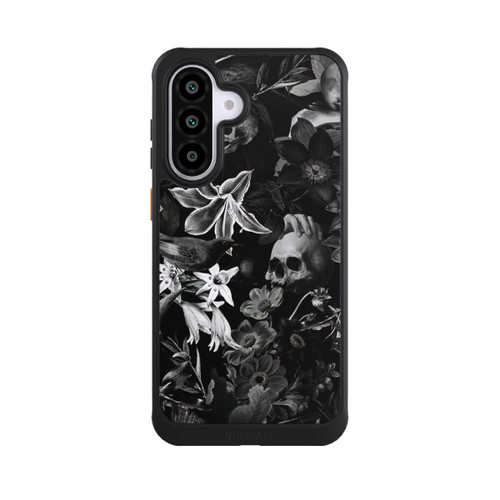 Samsung Galaxy A56 5G NIVOcore Totenköpfe und Blumen auf schwarzem Hintergrund