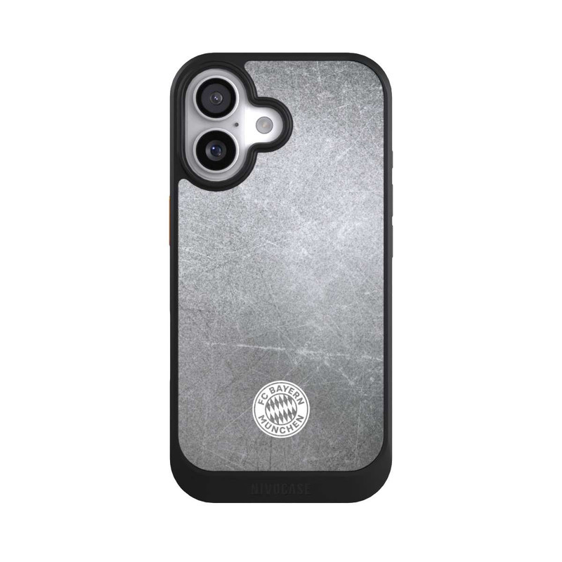 iPhone 17 NIVOcore Logo FCB Classique Petit - Blanc sur Fond Métallique