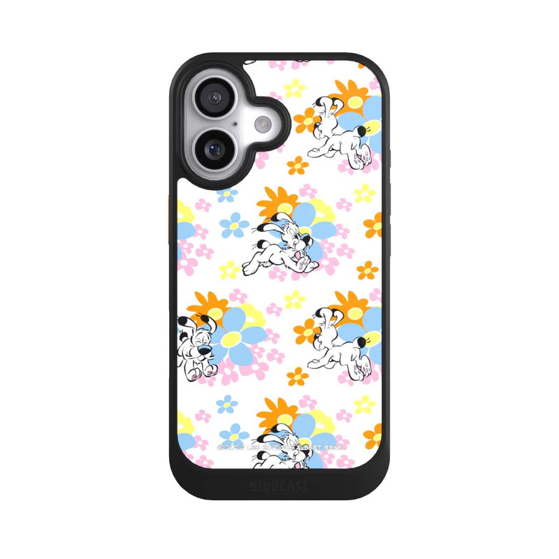 iPhone 17 NIVOcore Idéfix sur fleurs colorées