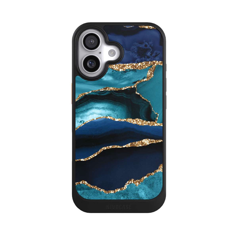 iPhone 17 NIVOcore Aspect pailleté doré marbré bleu foncé et bleu clair