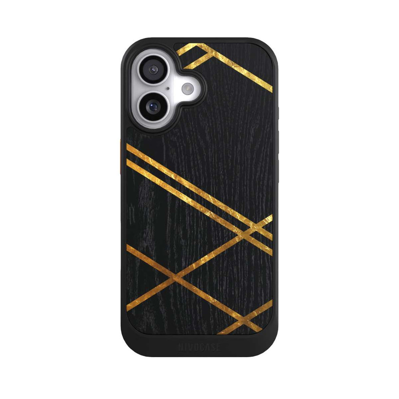 iPhone 17 NIVOcore Schwarzes geometrisches Muster Goldene Streifen