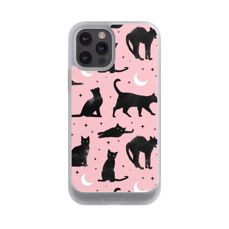 iPhone 12 Pro NIVOcore Katzen und Mond auf Rosa