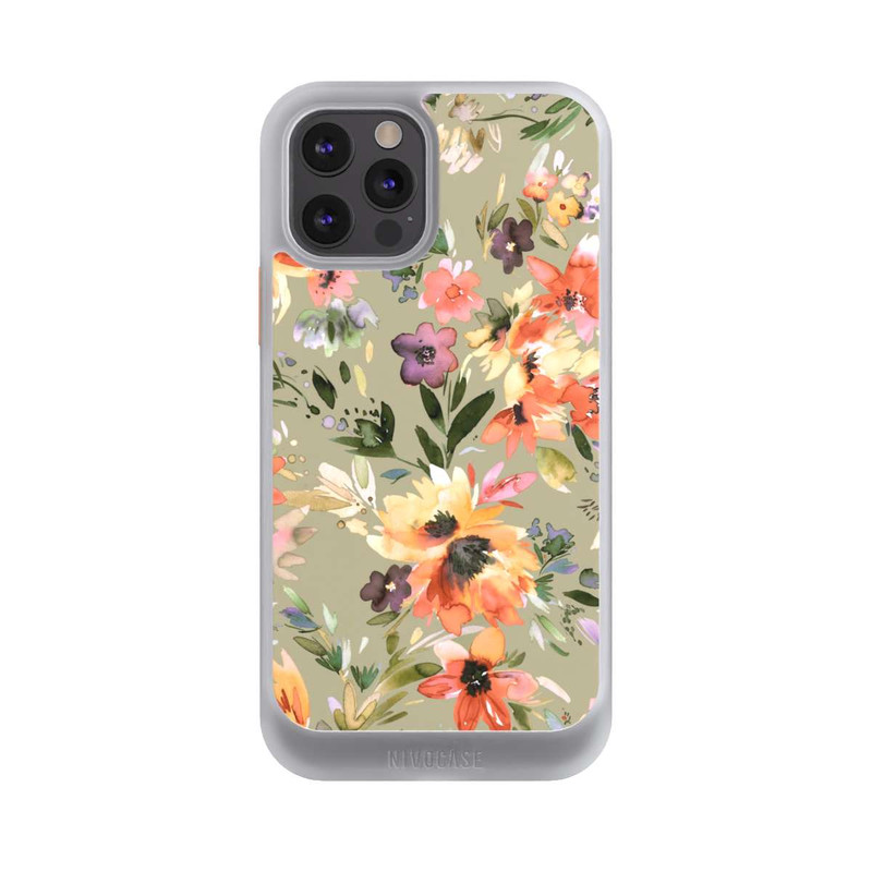 iPhone 12 Pro NIVOcore Malerische tropische Blumen Salbeigrün