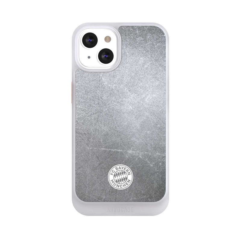 iPhone 13 NIVOcore Klassisches FCB Logo Klein - Weiß auf Metalllook
