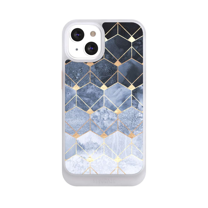iPhone 13 NIVOcore Blaue Sechsecke und Diamanten Golddruck
