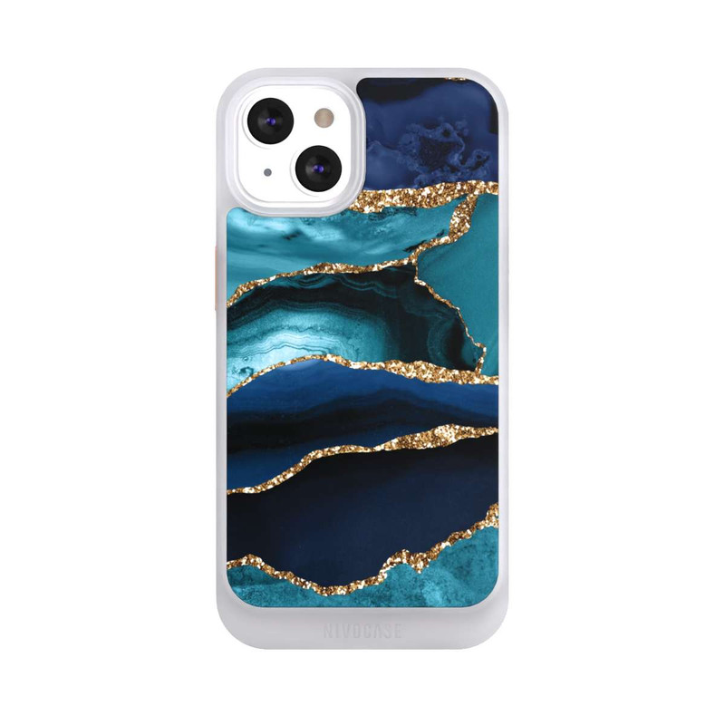 iPhone 13 NIVOcore Dark and Light Blue Marble Gold Glitter Look