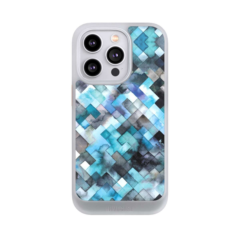 iPhone 14 Pro NIVOcore stimmungsvolles geometrisches Muster blau