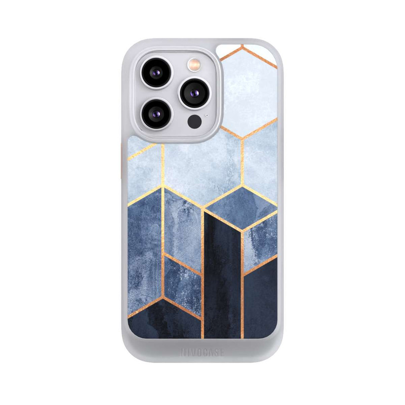 iPhone 14 Pro NIVOcore Blauer Farbverlauf Sechsecke Golddruck