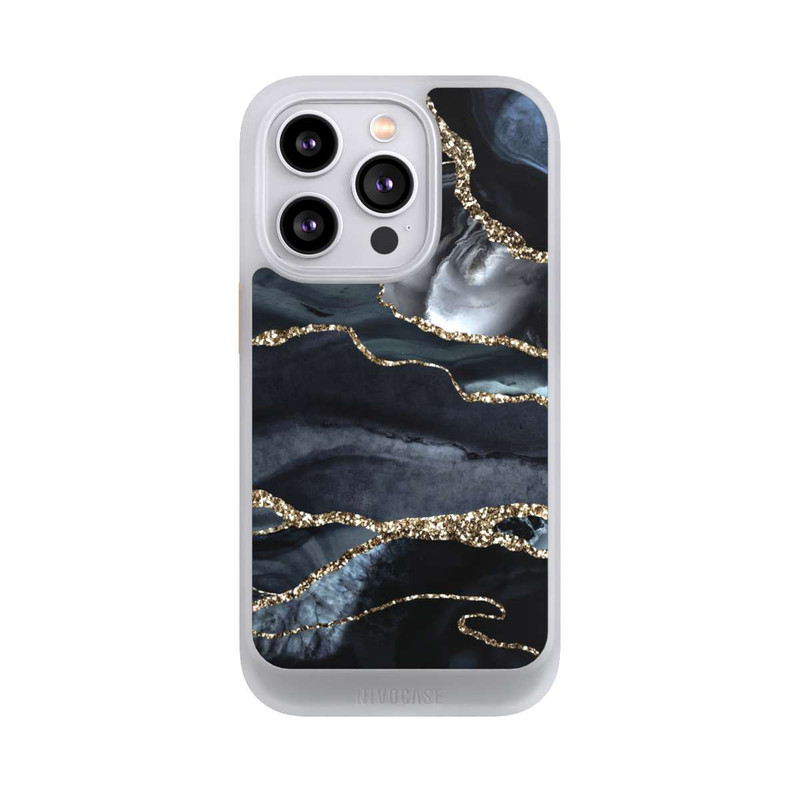 iPhone 14 Pro NIVOcore Dunkler Marmor Gold Glitzerlook