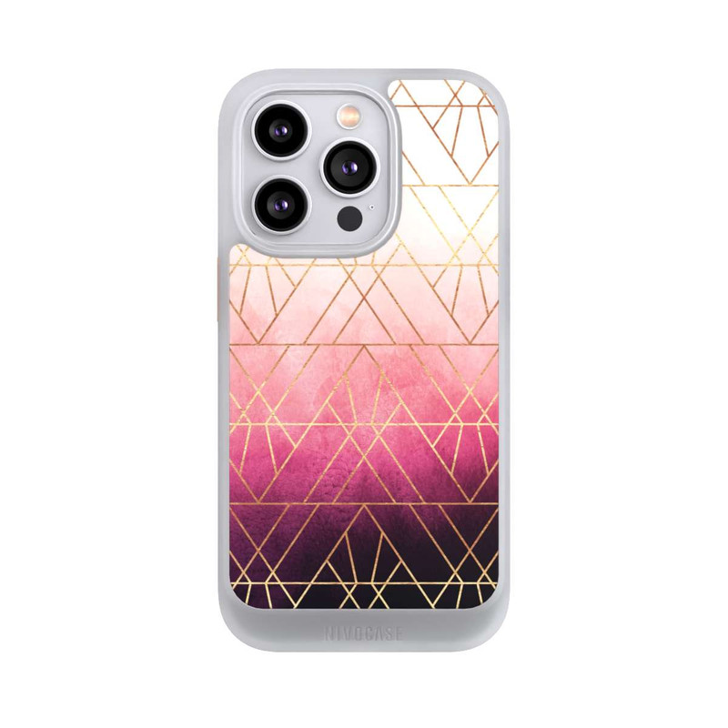 iPhone 14 Pro NIVOcore Pink Ombre Triangles Gold Print
