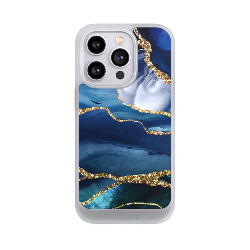 iPhone 14 Pro NIVOcore  Blauer Marmor Gold Glitzer Look