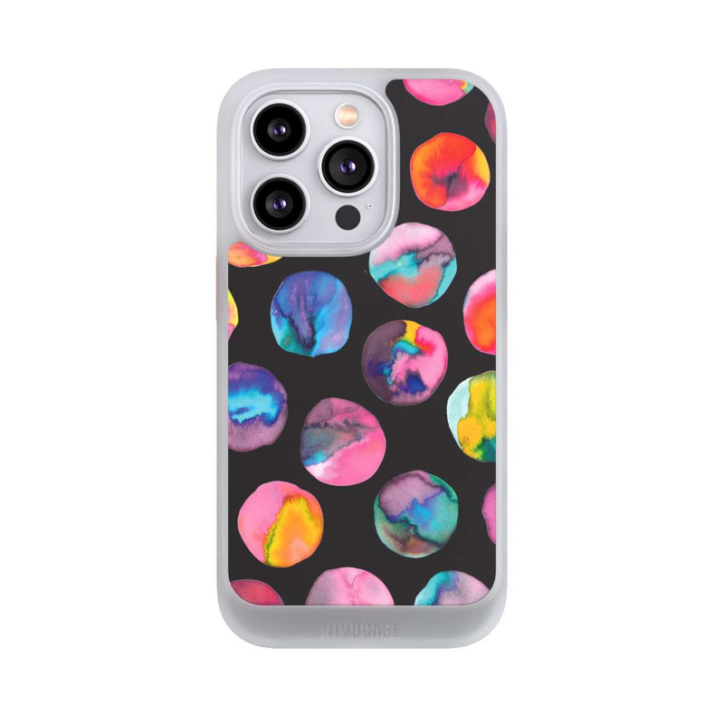 iPhone 14 Pro NIVOcore Bunte Tintenmurmeln Punkte Schwarz