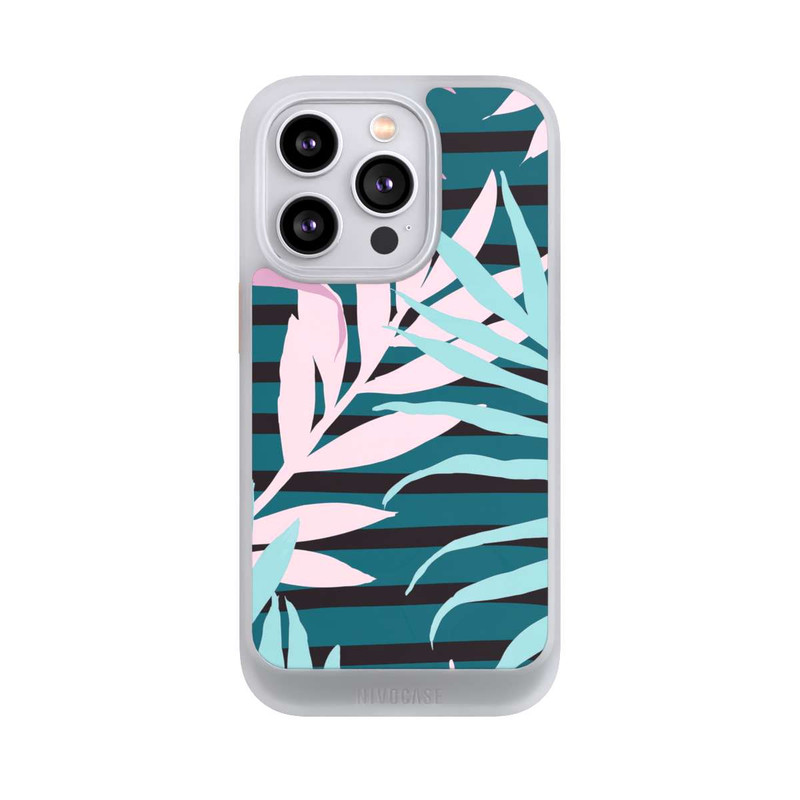 iPhone 14 Pro NIVOcore Pastell-Dschungelblätter rosa blaugrün